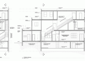 Section drawing of Multi-Family Row Houses, Philadelphia PA