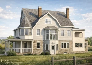 Exterior rendering of Queen Anne Victorian, Philadelphia PA (view 1)